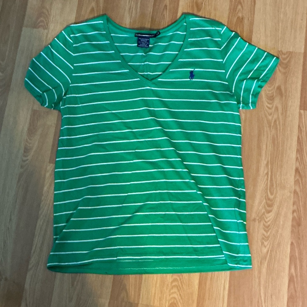 Ralph Lauren Green and White Striped Short Sleeve Tee